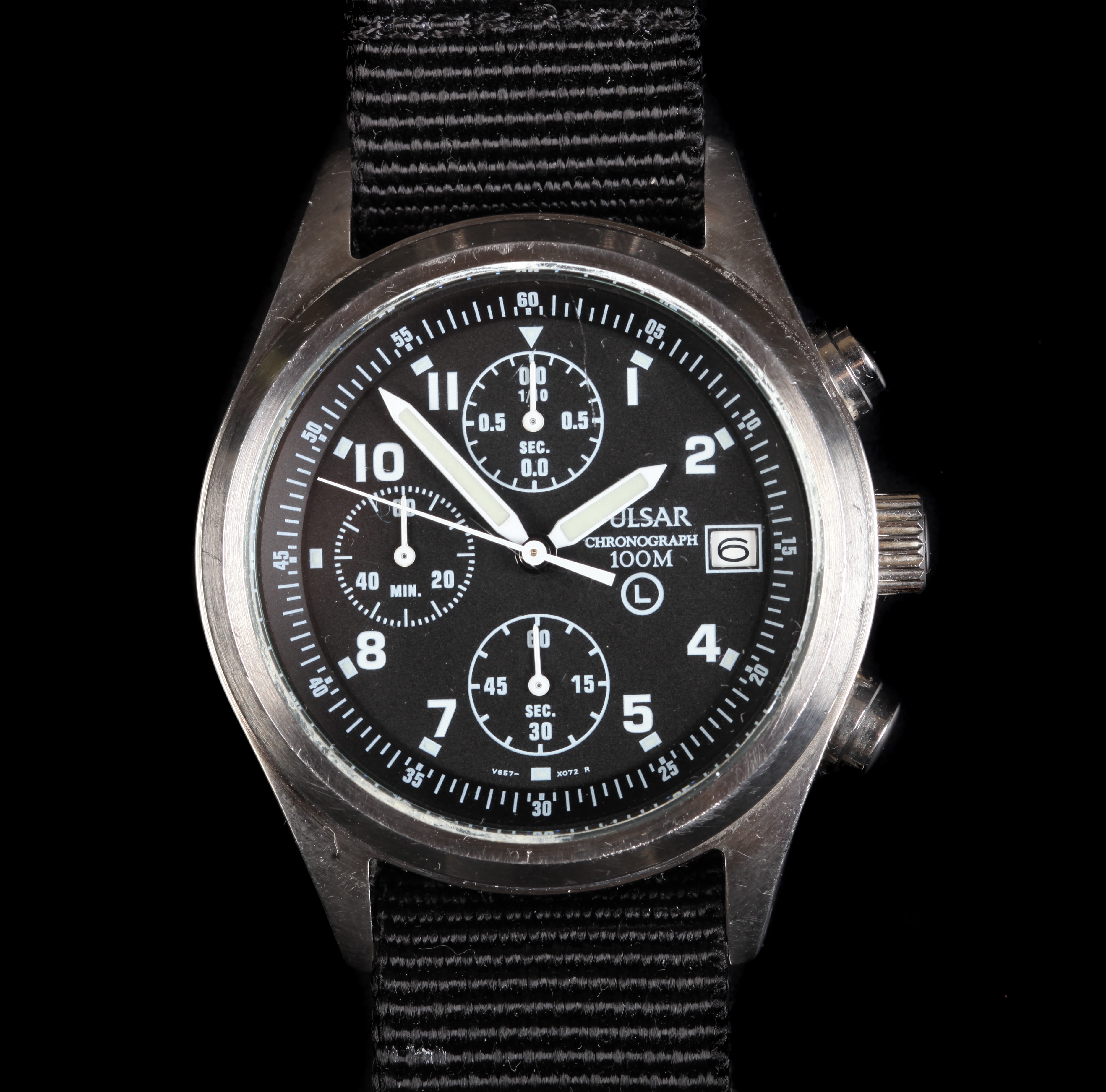 A Pulsar gentleman's military issue chronograph stainless steel wristwatch, c.2007, quartz movement,