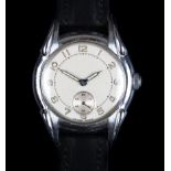 A gentleman's stainless steel dress wristwatch c.1950, manual jewel lever movement, silvered dial,