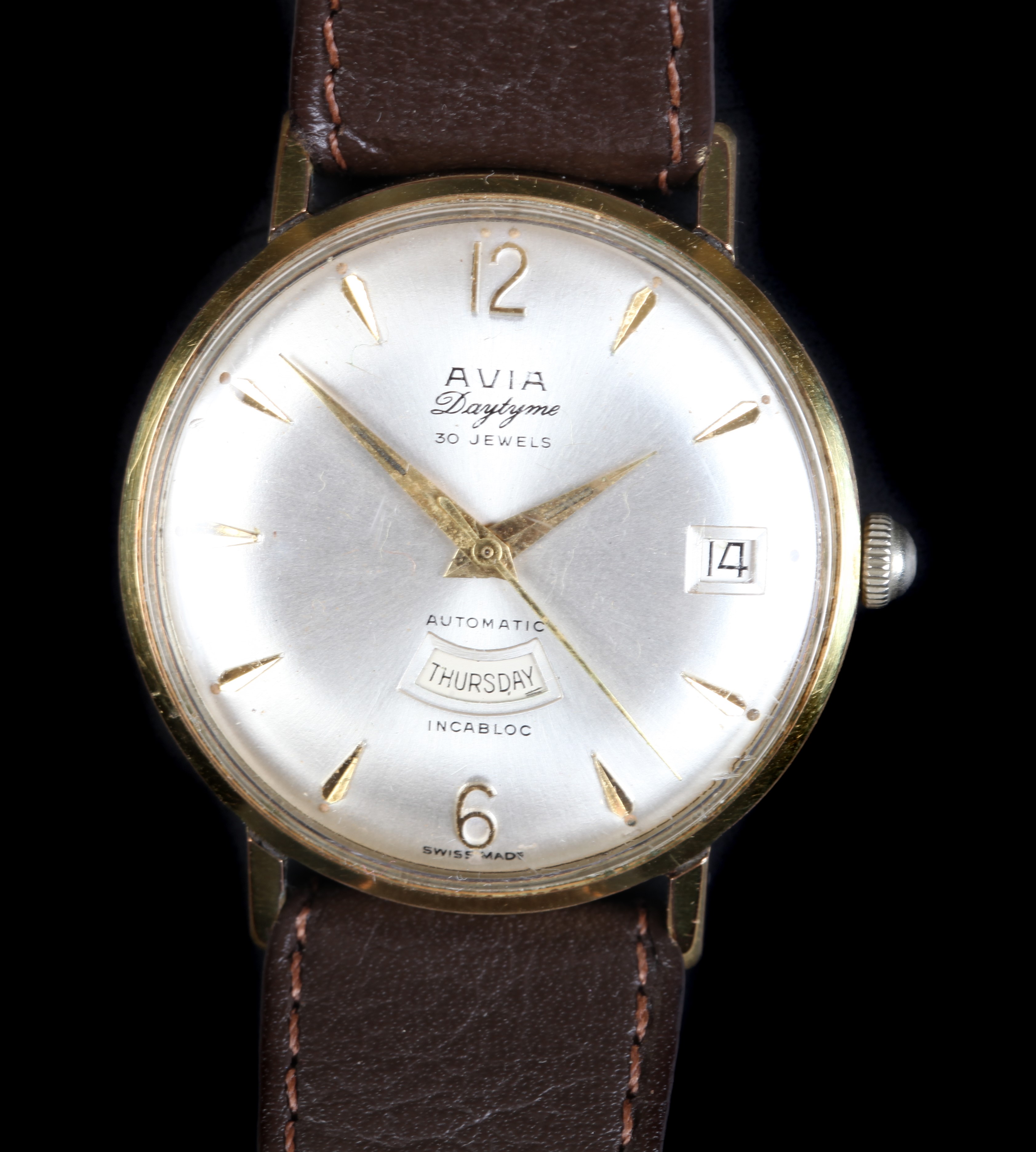 An Avia gentleman's Daytyme rolled gold wristwatch c.1965 automatic 30 jewel lever movement,