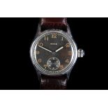 A Bulla gentleman's German army issue chromed wristwatch, c.1940, manual jewel lever movement,