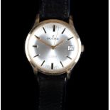 An Excalibur gentleman's 9ct gold wristwatch, c.1974, manual 17 jewel lever movement, silvered