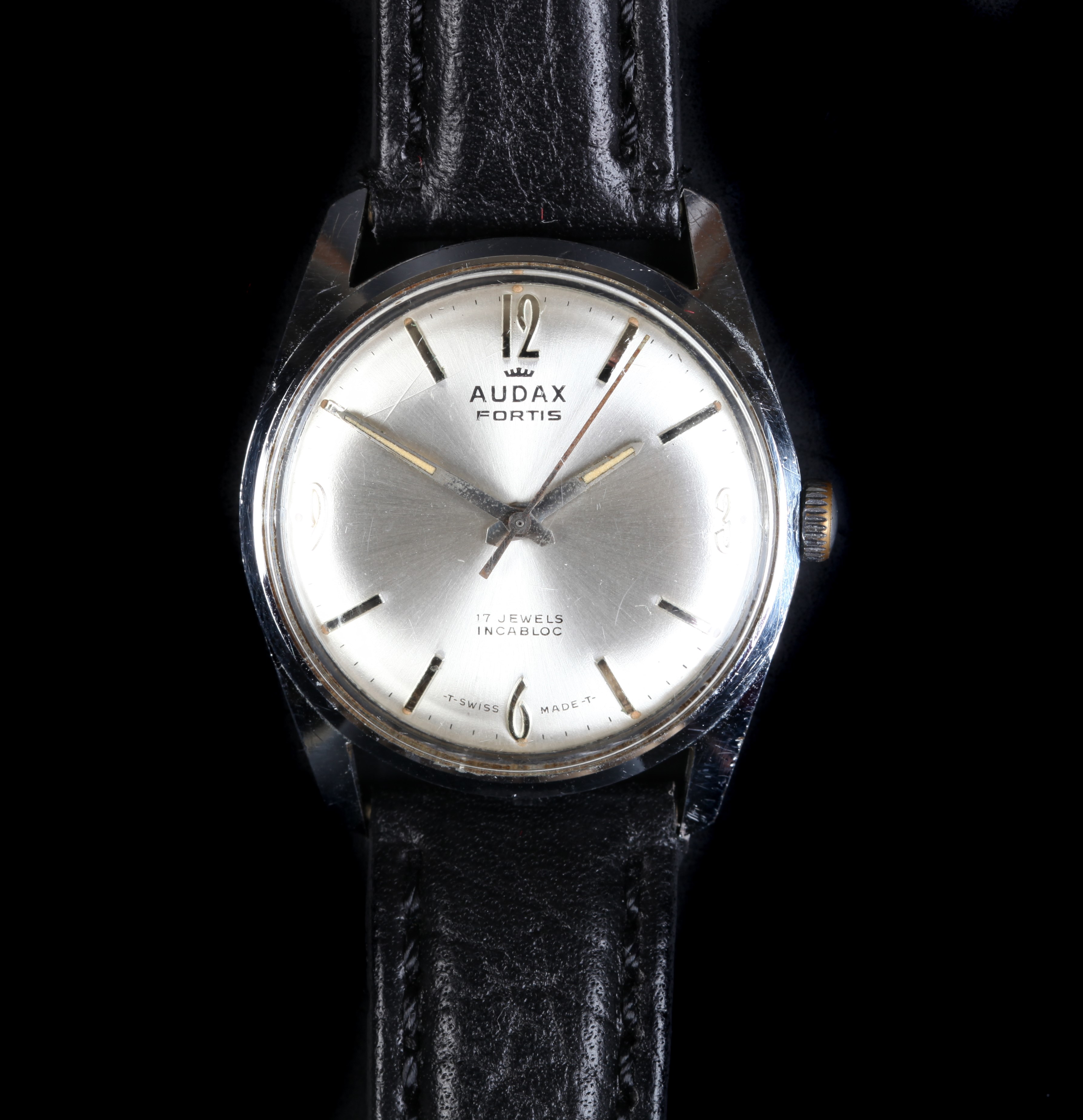 An Audax gentleman's Fortis stainless steel wristwatch, c.1965, manual 17 jewel lever movement,