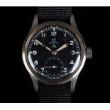 An Omega gentleman's WWII stainless steel wristwatch, c.1945, manual jewel lever movement, black