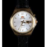 An Orient gentleman's gold plated wristwatch, c.1975, automatic 21 jewel lever movement, silvered