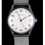 A Longines gentleman's stainless steel wristwatch, manual jewel lever movement, matt silvered