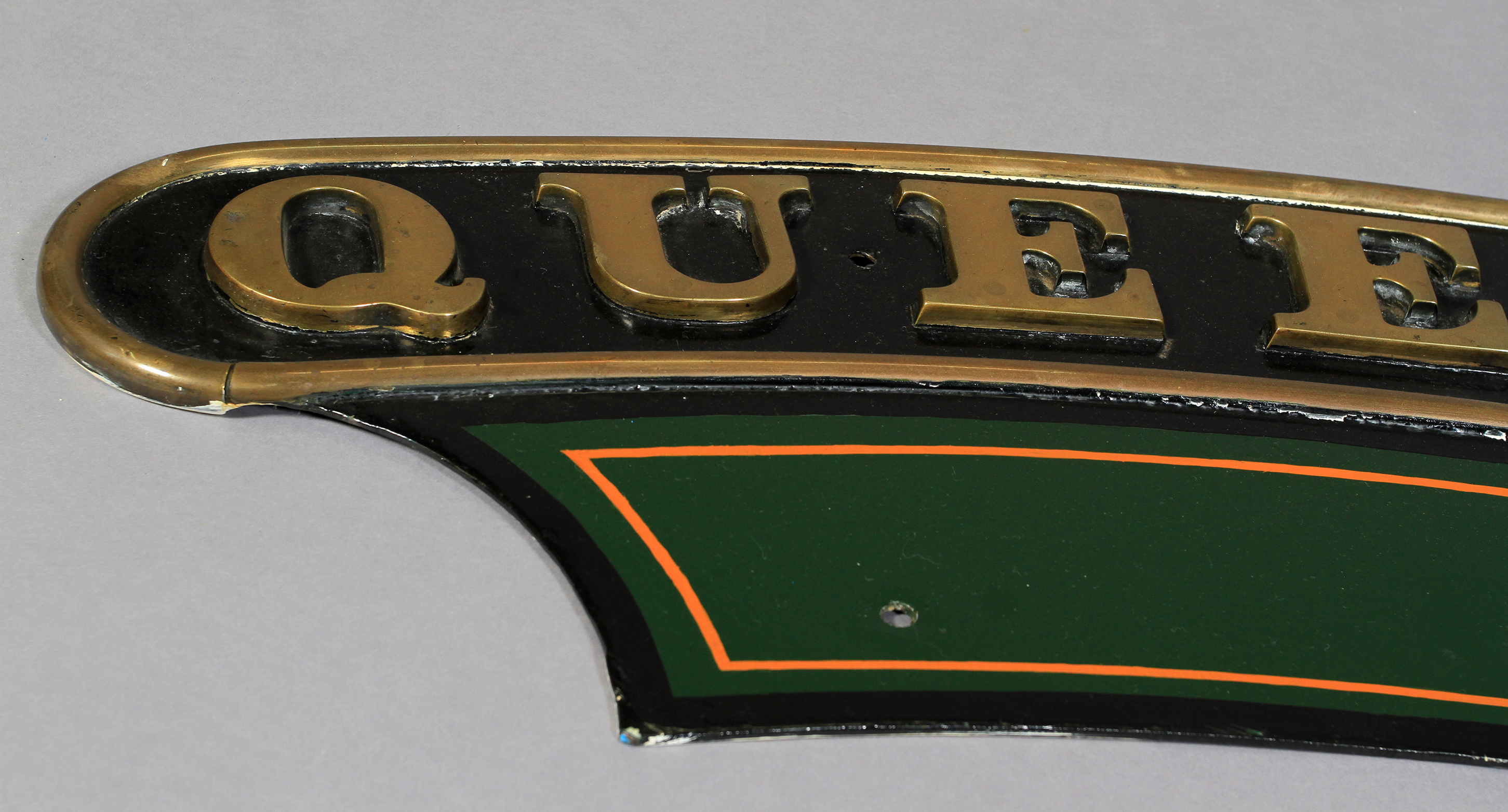AN ORIGINAL PAINTED ENGINE PLATE, painted brass, from 'Queen Victoria' 1913 GWR Star Class 4-6-0