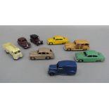 A collection of Dinky Meccano die cast vehicles to include Austin Devon, Vanguard, Ford Sedan (2),