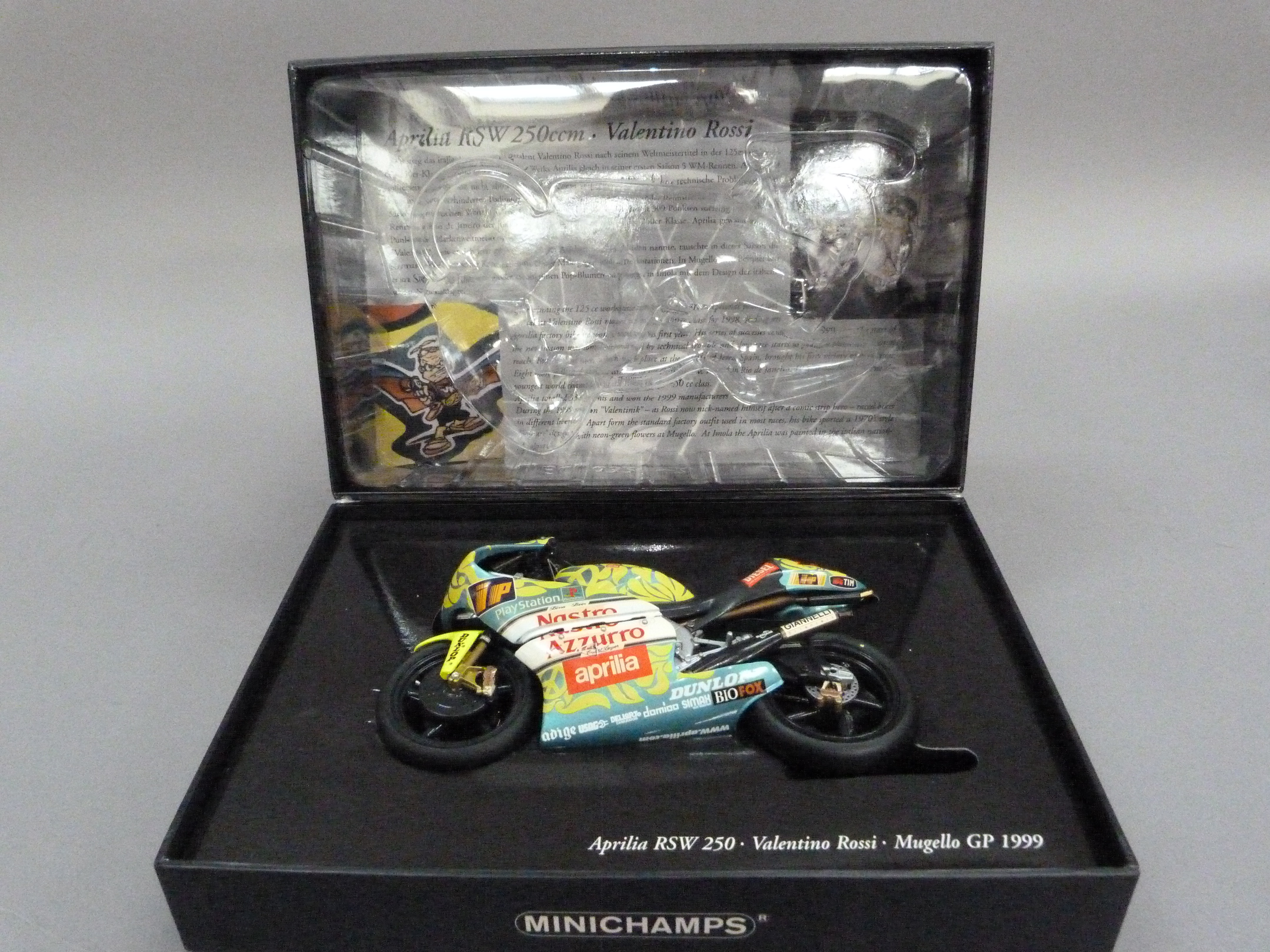 Minichamp 1:12 Aprilia RSW Valentino Rossi Mugello GP 1999, boxed, Valentino Rossi figurine GP - Image 2 of 4