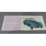 Citroen DS19 2 litre dealer's brochure and price list, c.1955