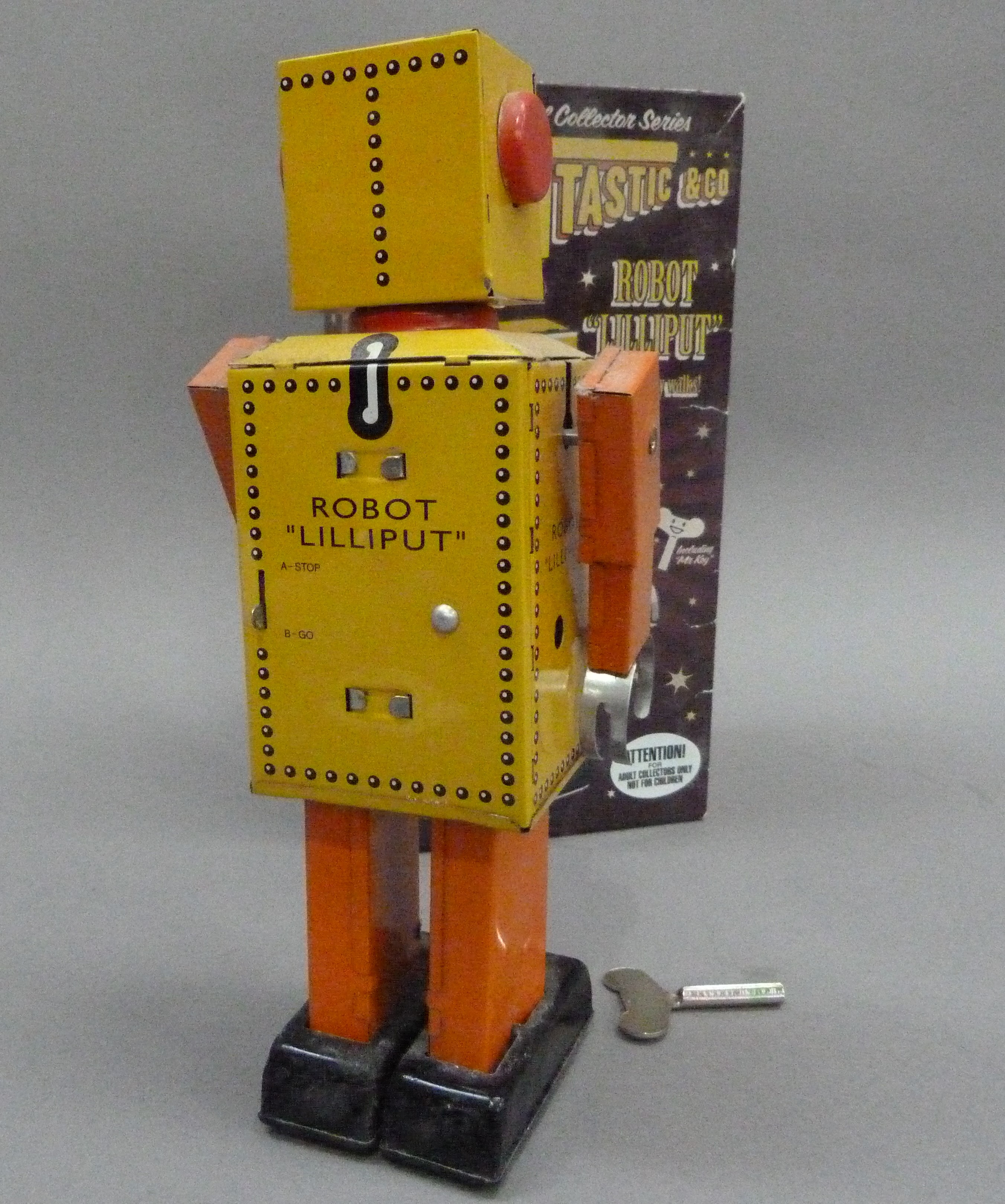 Robot Lilliput tin plate clockwork robot, yellow, 22cm, boxed - Image 3 of 4