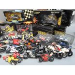 A box of model racing bikes, mainly Minichamps, damaged or parts missing, some with original boxes