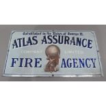 An enamel advertising sign for Atlas Assurance Co Ltd Fire Agency, 20.5cm x 38cm