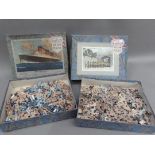 Two Academy Jig-Saw puzzles, plywood, approximately 250 pieces, RMS Queen Mary and Guards Band at