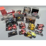 A quantity of model racing bikes, 1:18 and 1:24 scale (13), together with various boxes and