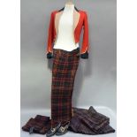 An Officer's Queen's Own Cameron Highlander's scrlet mess jacket, kilt and trousers c.1950 and a
