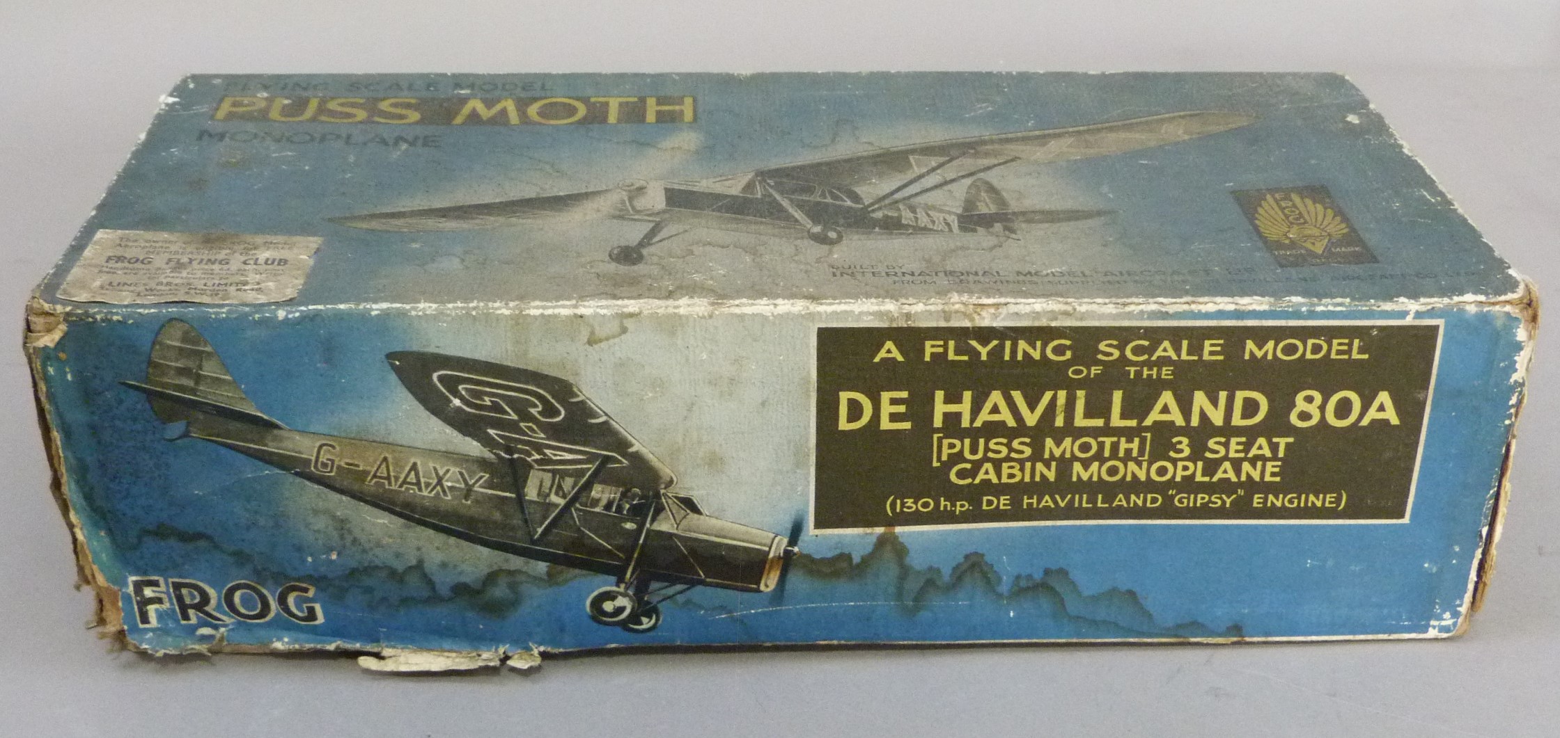 A Frog Flying scale model of the De Havilland 80A (Puss Moth) 3 seat cabin monoplane, in original