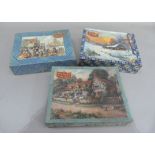 Three Victory Jig-Saw puzzles, approximately 300 wood pieces, snow covered woodland cottages,