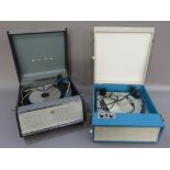 A vintage BSR portable record player model CRP4 serial No 2839, in turquoise and cream case together