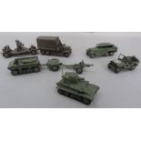 Dinky Meccano die cast military vehicles to include troop carrier and field gun trailer, personnel