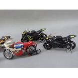 Model racing bikes, including Yamaha No. 46 black livery (2), plastic; Honda MV Agusta, plastic;