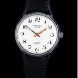 An Oriosa gentleman's chromed wristwatch c.1965, manual 17 jewel lever movement, white dial, black