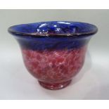 A Monart style glass vase, the marbled glass of cranberry through to blue colouring on a pedestal