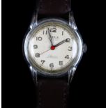 A Pierce gentleman's chromed wristwatch, c.1950, manual lever movement, silvered dial with