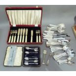 A quantity of silver plated cutlery, including a cased set of teaspoons and a cased set of fish