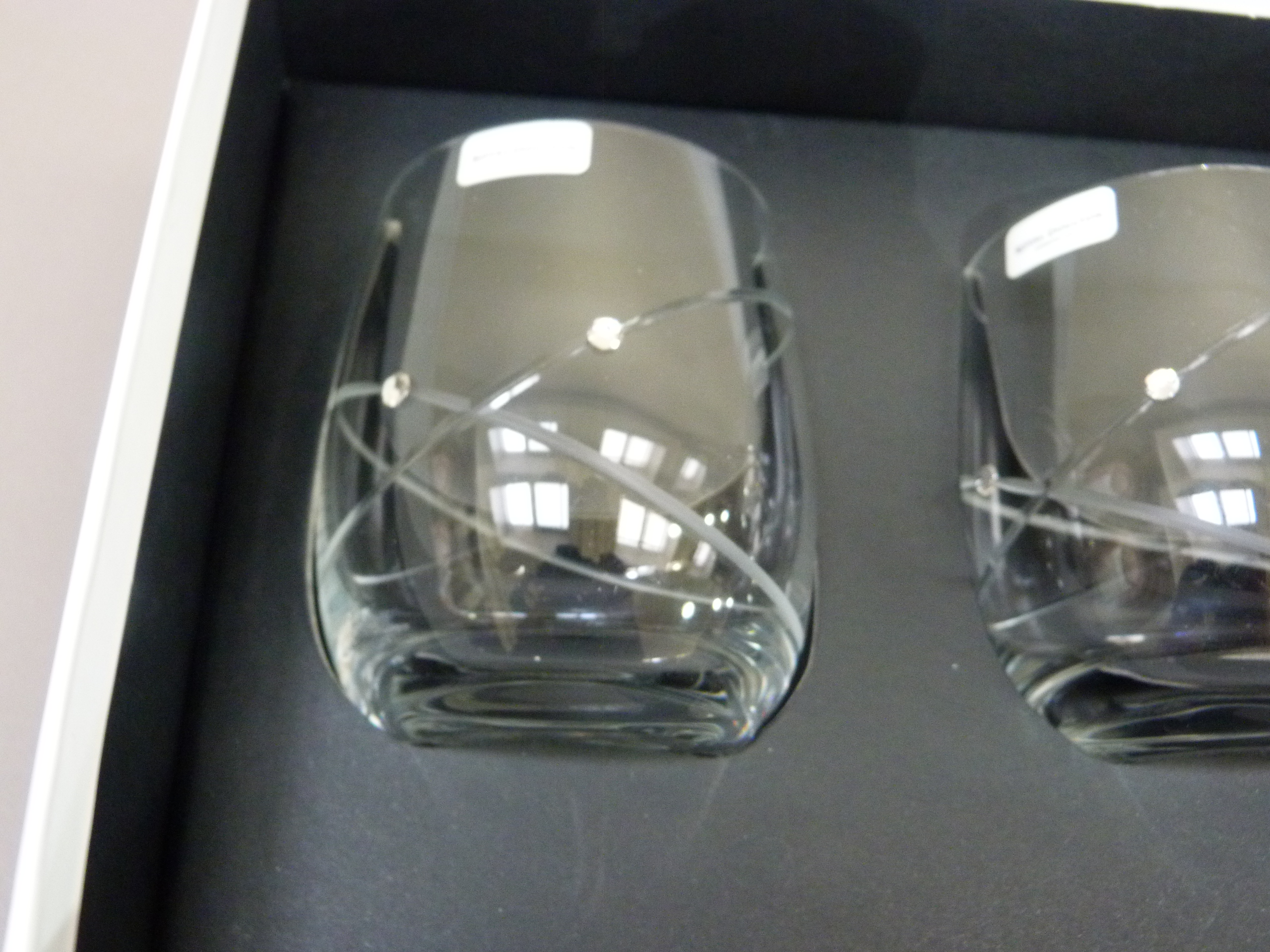 A pair of Royal Doulton glass tumblers etched with swirling bands and applied with Swarovski - Image 3 of 3