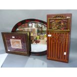 A Victorian mahogany toilet mirror with barley twist uprights, a reproduction Punch & Judy board,