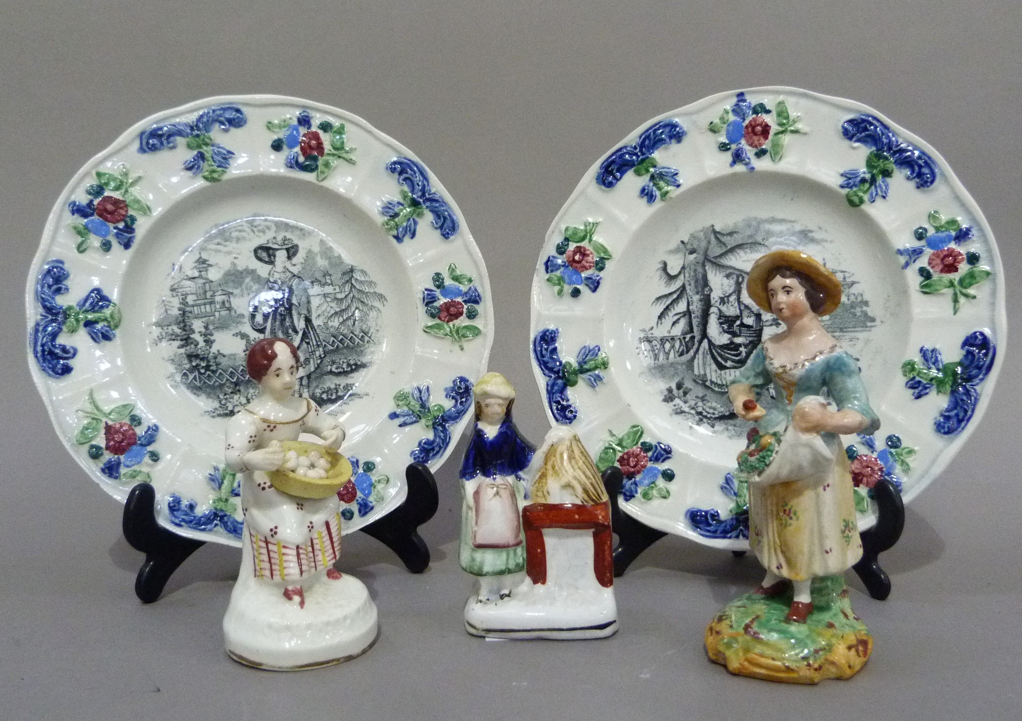 A pair of Victorian Patterson shaped circular dishes, transfer printed to the centres with young