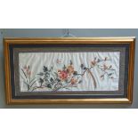 A large modern Chinese silk embroidery in gilt frame, together with a gilt frame rectangular wall