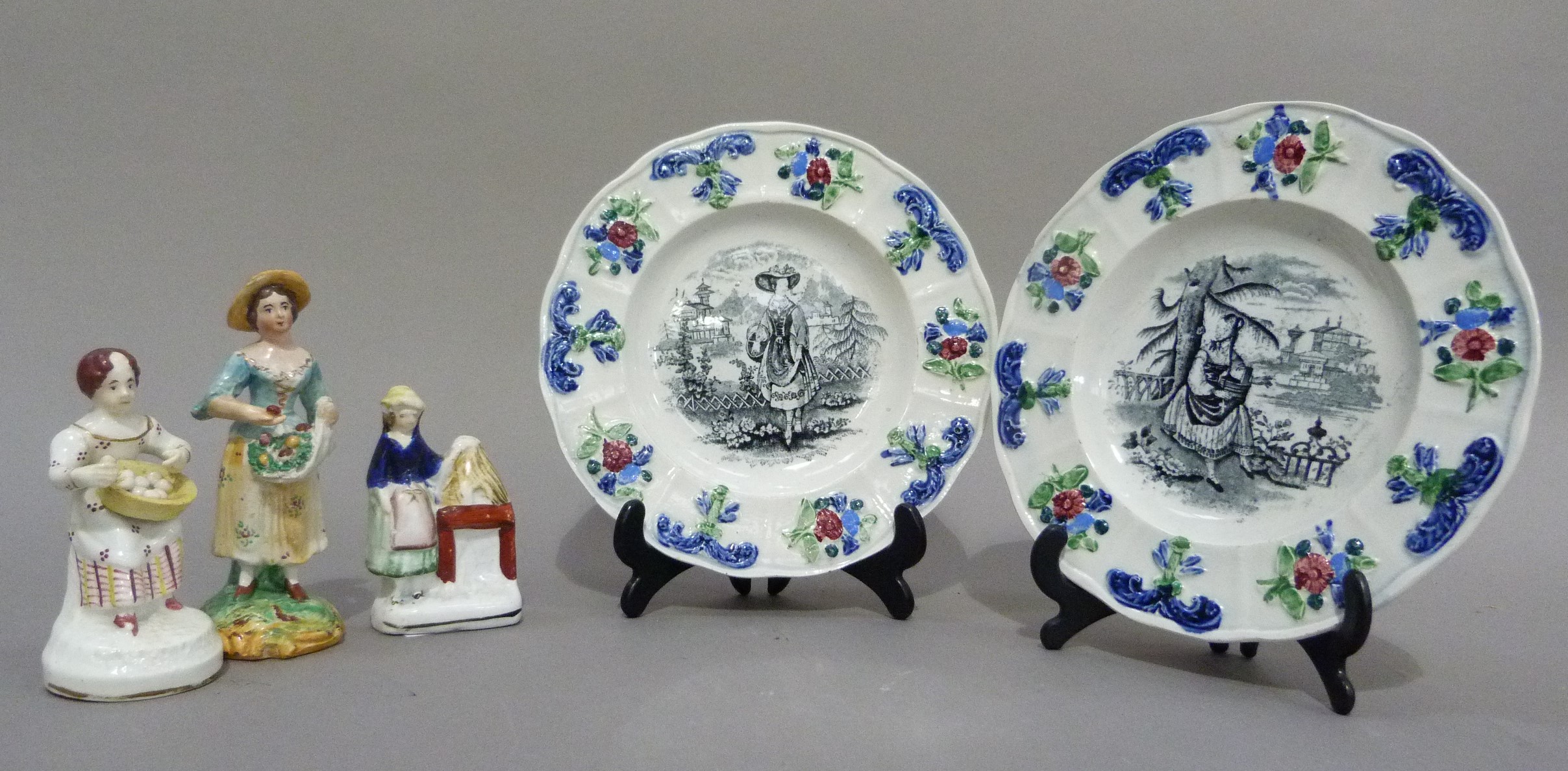 A pair of Victorian Patterson shaped circular dishes, transfer printed to the centres with young - Image 2 of 2