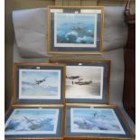 Five various limited edition and signed RAF colour prints including Lancaster bombers, spitfires and
