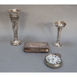 A silver trinket box, rectangular with hinged lid, Chester 1899 together with a silver vase of