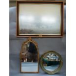 'Off Duty Lancaster' in dawn light, together with a circular green and gilt framed wall mirror and a