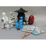 Collection of oriental ceramics including two Lladro style figures of Bijin, a red glazed