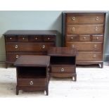 A suite of Stag Minstrel to include, chest of drawers of four heights, two bedside cupboards with