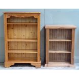 Two modern pine open bookcases