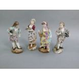 Four continental porcelain figures of gallants and their companions, 11cm approximately