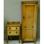 An 1920s oak single door hall robe on shaped bracket feet, together with a two height chest of