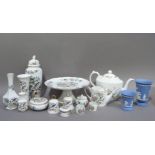 A quantity of Aynsley Pembroke pattern items including teapot, vases, boxes, covers, napkin rings,