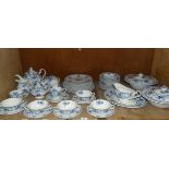 An extensive blue and white dinner and tea service briefly comprising two vegetable tureens, sauce
