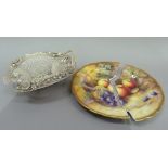 A Royal Worcester fruit painted plate signed N H Price, broken in two, printed mark, 23cm
