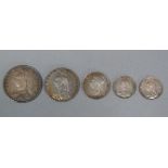 A Victorian half crown 1887, florin 1887, two sixpences 1887 and shilling 1897