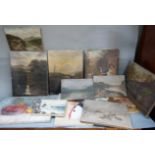 A quantity of oil paintings, portraits, landscapes, still lifes, etc