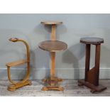 Two laminate smoking stands and a brass topped occasional table
