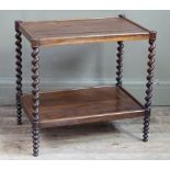 A rosewood two tier etagere the rectangular top and undertier supported on barley turned uprights,