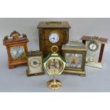 Six various mantel clocks, wooden, brass and lacquered examples by Unistar, Rhythm, Timemaster, etc