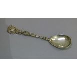 A Victorian silver spoon with fig shaped bowl the stem cast with caryatid beneath fluted capital and